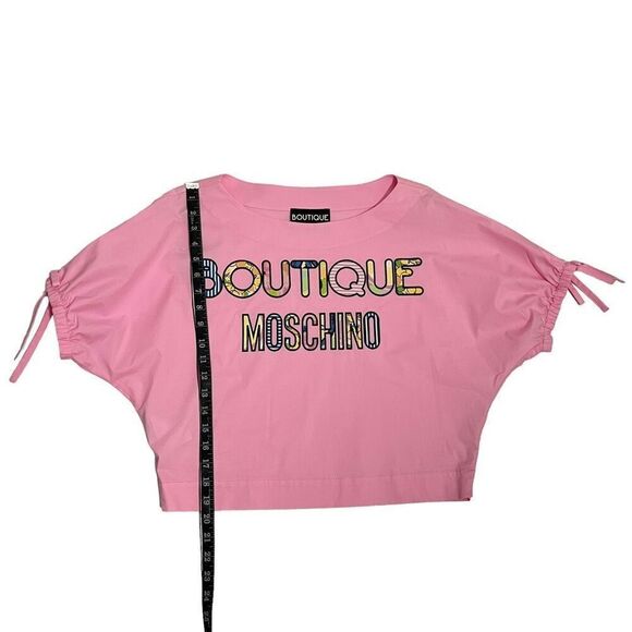 BOUTIQUE MOSCHINO New ! Iconic ! Pink Short-Sleeve Top Cotton Sz Small - Picture 8 of 10
